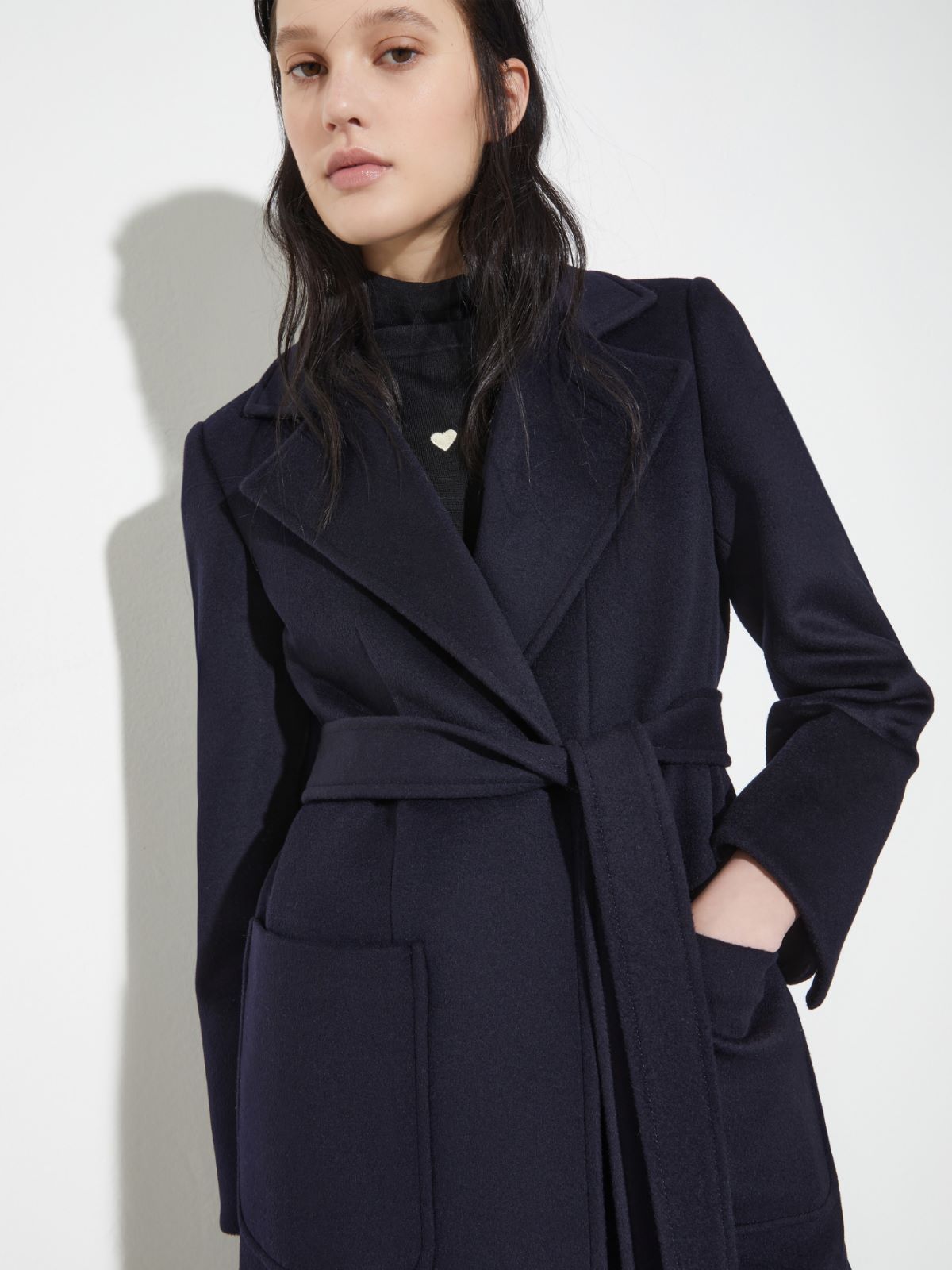 ラナウェイ] ピュア ウール ベルテッド コート, navy | MAX&Co.