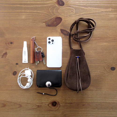 鹿革 巾着 レザーバッグ ポーチバッグ スマホケース サブバッグ ディア