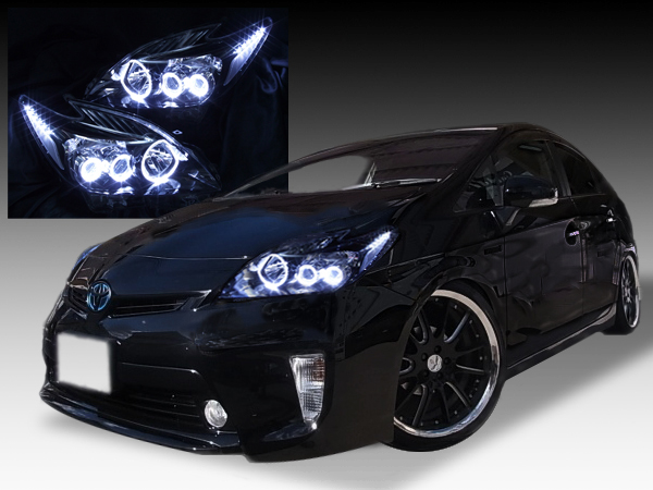 30系 プリウス 前期 純正ドレスアップヘッドライト LEDイカリング＆白