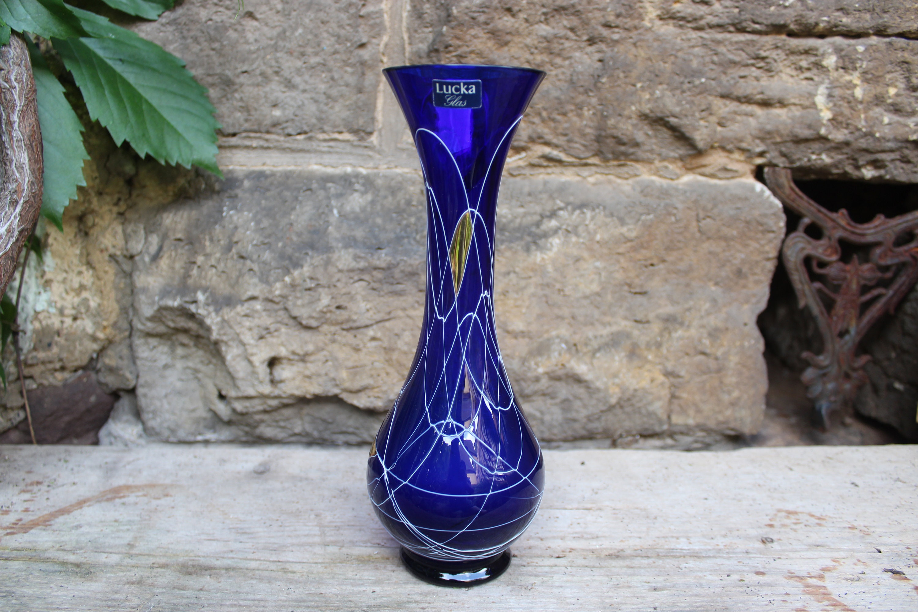 Vase Lucka Glass Cobalt Blue Gold Plated Vintage 80s 90s - Etsy