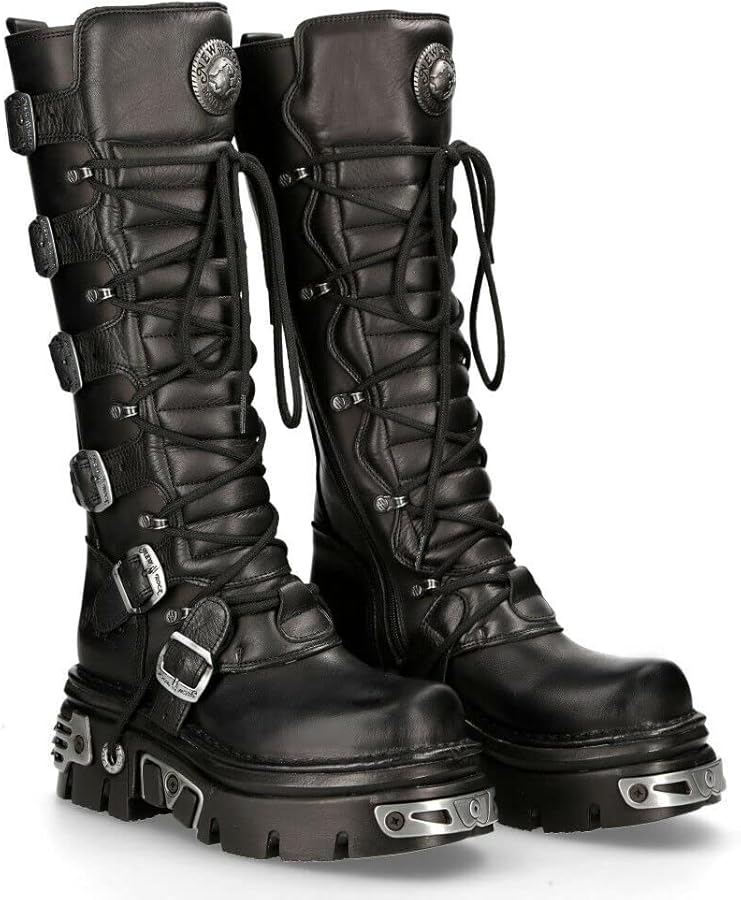 Amazon.com | New Rock Men's 272-S1 Metallic Black Leather Gothic