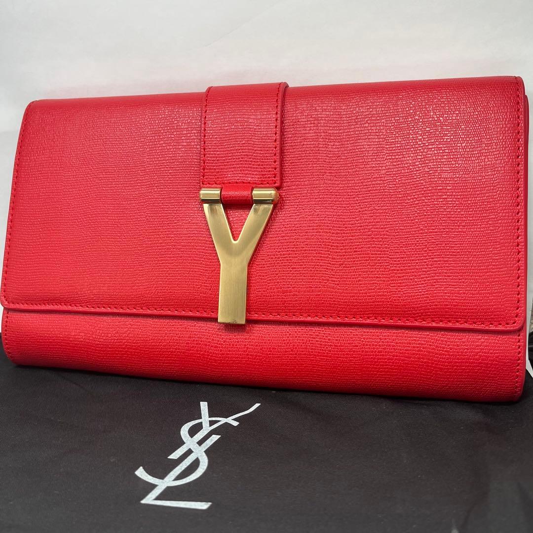 【希少】イヴ・サンローラン　クラッチバッグ　Yライン レッド　レア 2026年最新】Yves Saint Laurent カラー：レッド系 クラッチバッグの