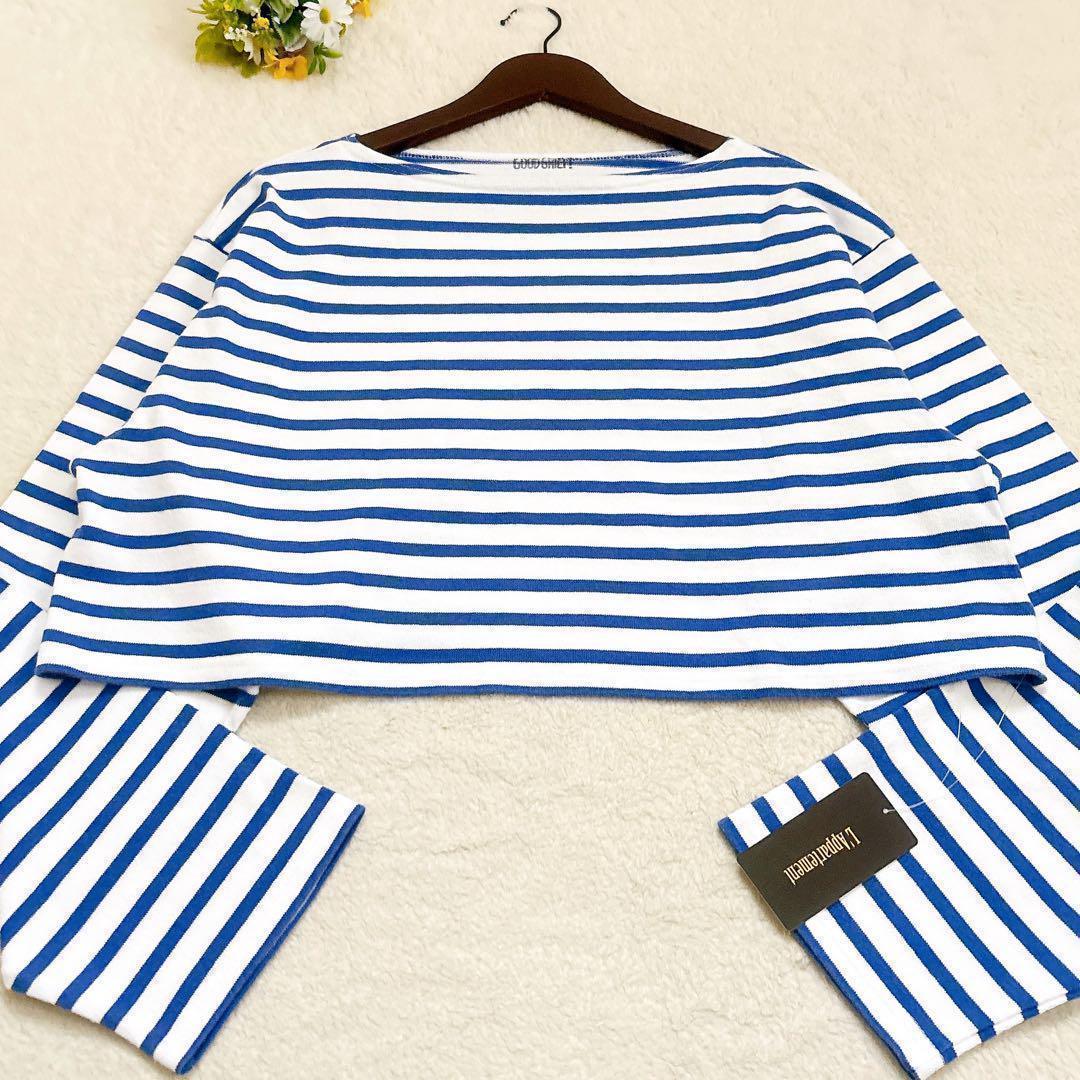 《新品》グッドグリーフ SHORT BORDER TOP 長袖 ブルー 白 F