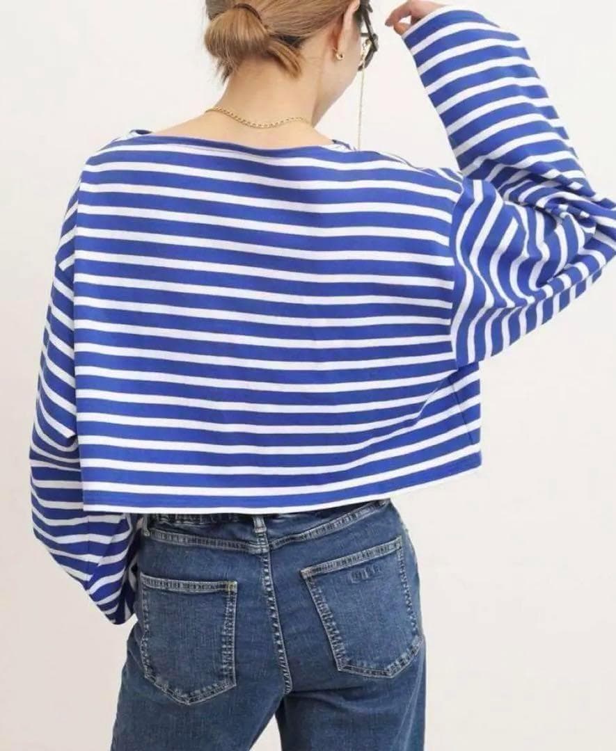 《新品》グッドグリーフ SHORT BORDER TOP 長袖 ブルー 白 F