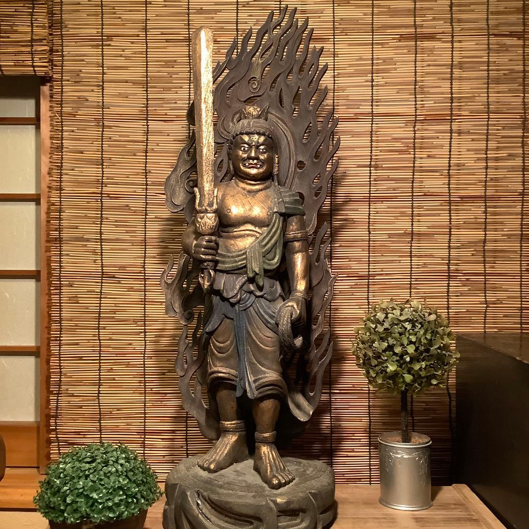 古玩・密教守護神「憤怒・不動明王」不動信仰・天地眼・神仏守護神・特大彩色木彫 古玩・密教守護神「憤怒・不動明王」不動信仰・天地眼・神仏守護神