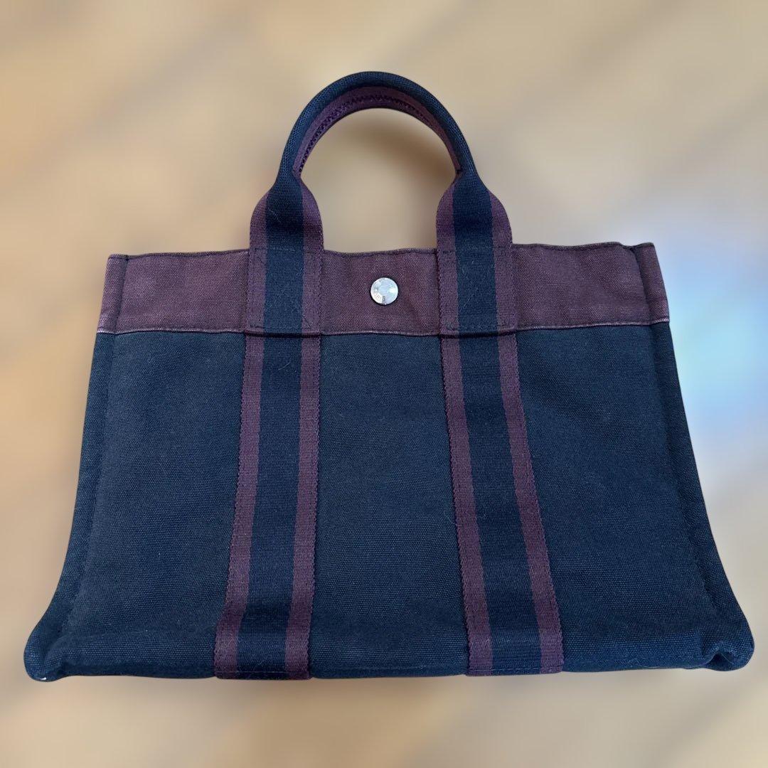 HERMES キャンバストートバッグ　黒とワイン色 楽天市場】エルメス キャンバス トートバッグ（カラーワインレッド