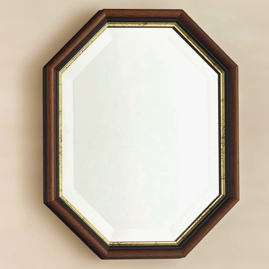 ⭐︎新品/未使用⭐︎ イタリア製 クラシカル木製枠ウォールミラー イタリア直輸入 アンティークブラウン仕上げ 84cm×64cm ウォールミラー