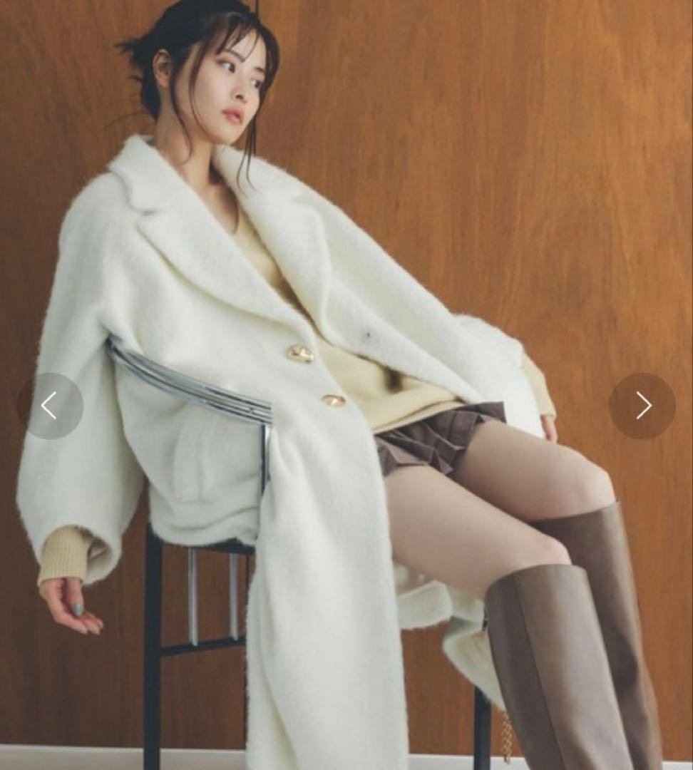 【新品】SNIDEL　シャギーロングコート　アイボリー0 SNIDEL（スナイデル）の「シャギーロングコート（チェスターコート